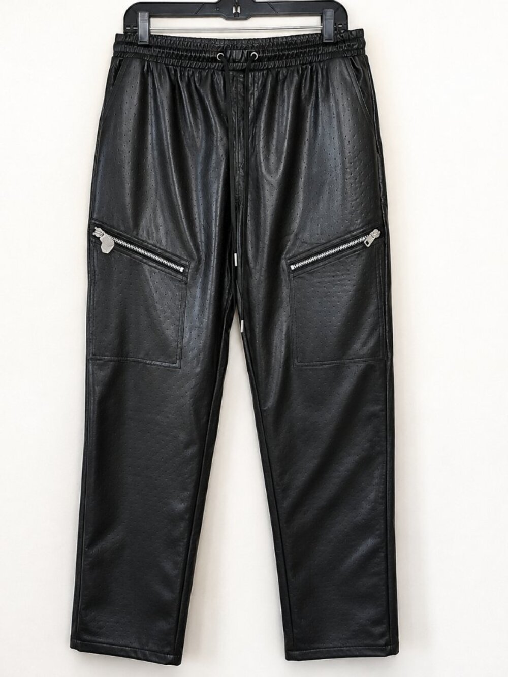 Forever 21 Men’s Black Faux Leather Drawstring Slim Regular Pants SZ L